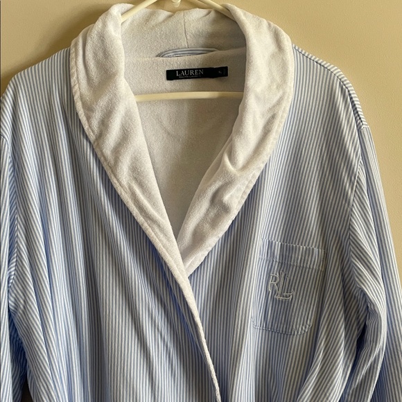 Lauren Ralph Lauren Blue Stripe Terry Robe Belted Cotton Robe Size XL - Picture 3 of 11